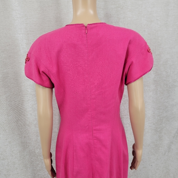 Adrianna Papell Vintage Linen Blend Short Tuplip Sleeve Sheath Dress - Picture 10 of 15